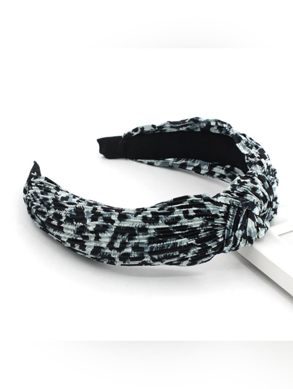 Headband Animal Print Black and Gray Knotted - Picture 1 of 11